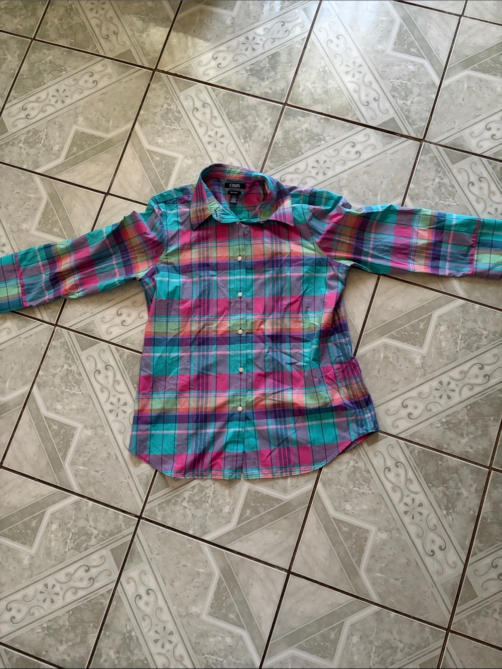 Carter's Teal and Pink Plaid Button-Down Shirt
